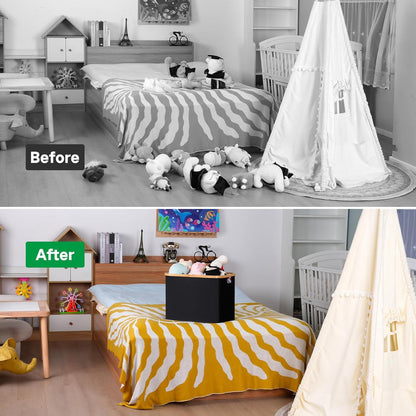 Faltbarer Wäschekorb 50L Bambus Stoff Aufbewahrung Klappbar Schwarz