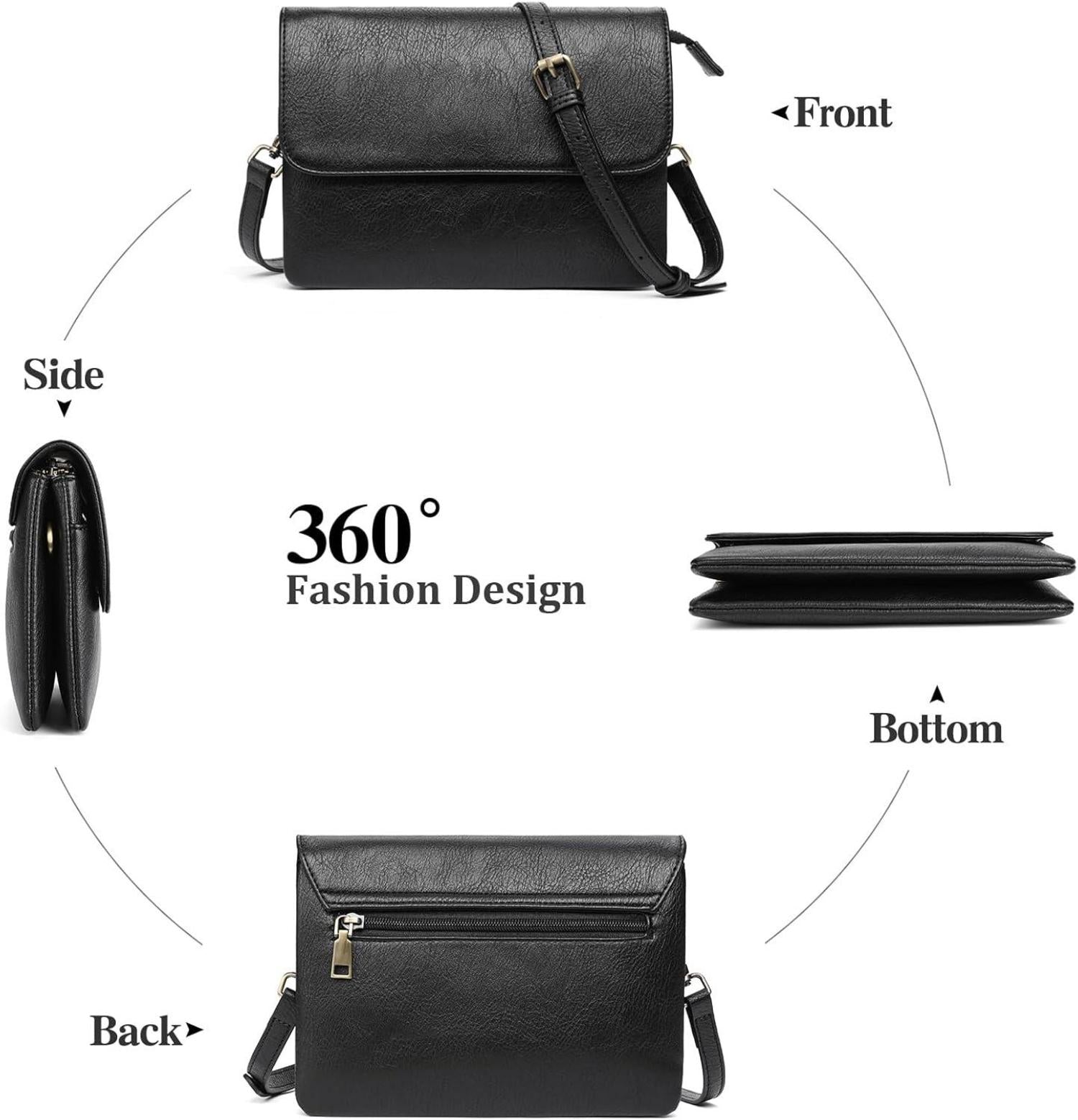 Damen Umhängetasche Crossbody Leder Retro-schwarz
