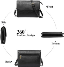 Damen Umhängetasche Crossbody Leder Retro-schwarz