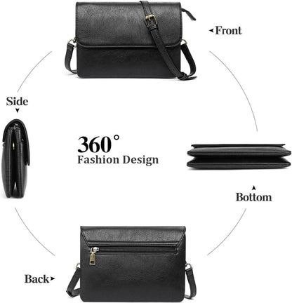 Damen Umhängetasche Crossbody Leder Retro-schwarz