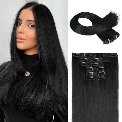 Clip-in Haarverlängerung glatt, 61 cm, Schwarz
