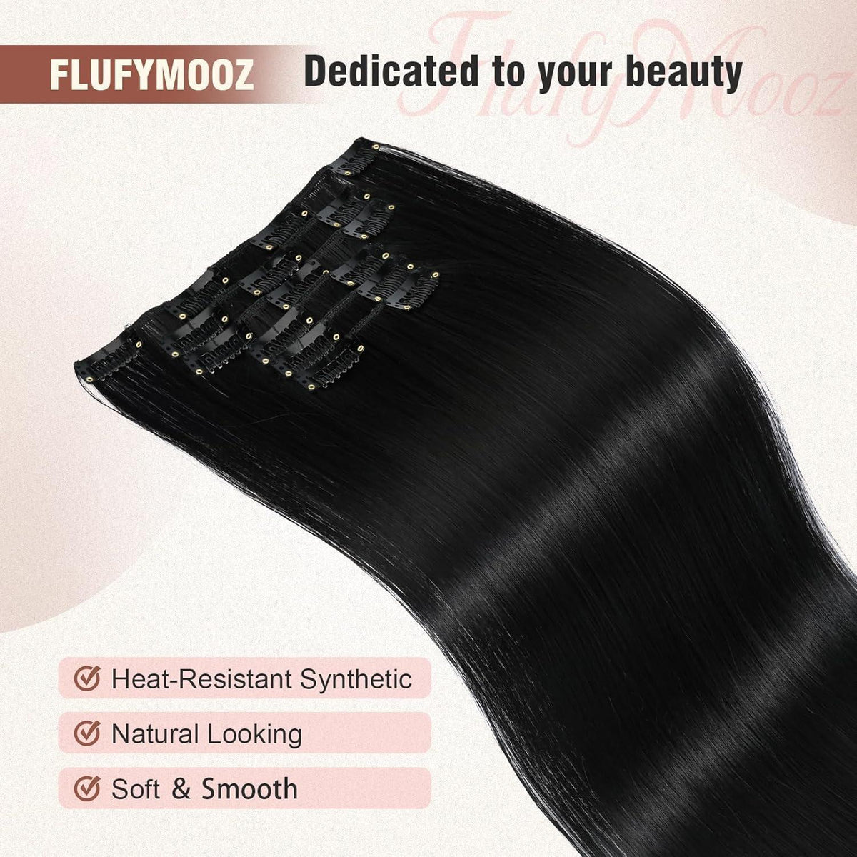 Clip-in Haarverlängerung glatt, 61 cm, Schwarz