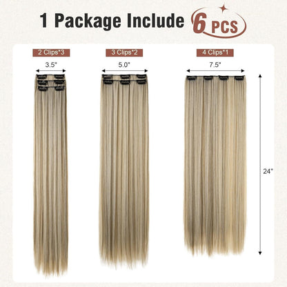 Clip-in Haarverlängerung Aschbraun mit Highlights, 61 cm
