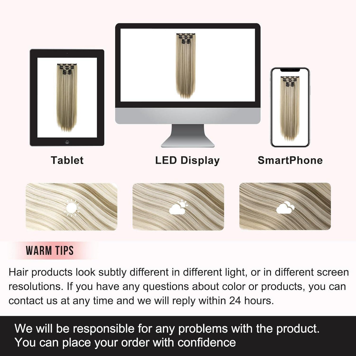 Clip-in Haarverlängerung Aschbraun mit Highlights, 61 cm