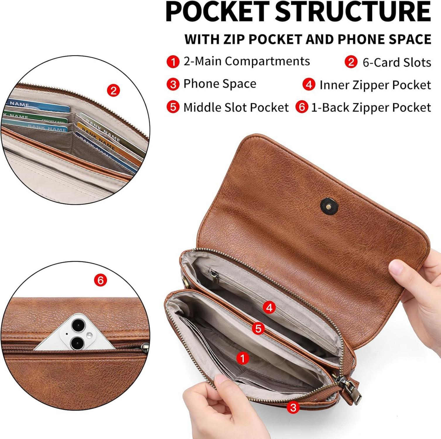 Damen Crossbody Umhängetasche ranuras tarjetas verstellbarem riemen braun