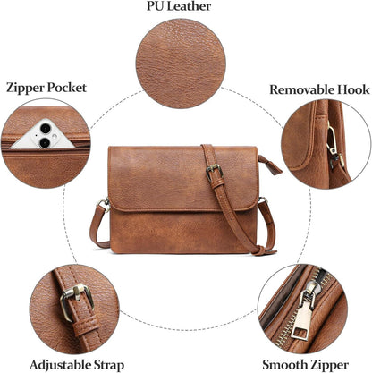 Braune Umhängetasche Damen Crossbody Retro mit Kartenfächern