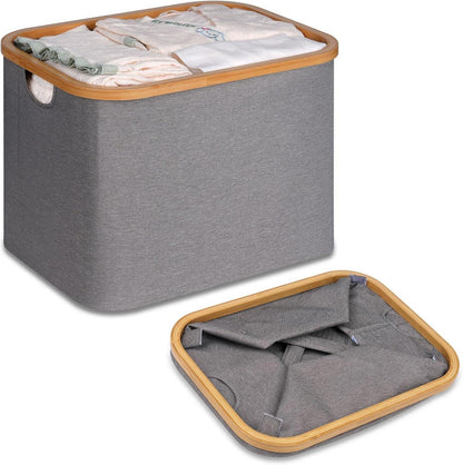Faltbarer Wäschekorb 50L Bambus Stoff Storage Basket Grau