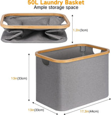 Faltbarer Wäschekorb 50L Bambus Stoff Aufbewahrung Organizer