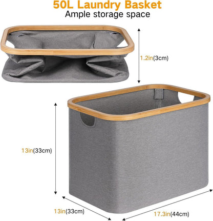 Faltbarer Wäschekorb 50L Bambus Stoff Aufbewahrung Organizer