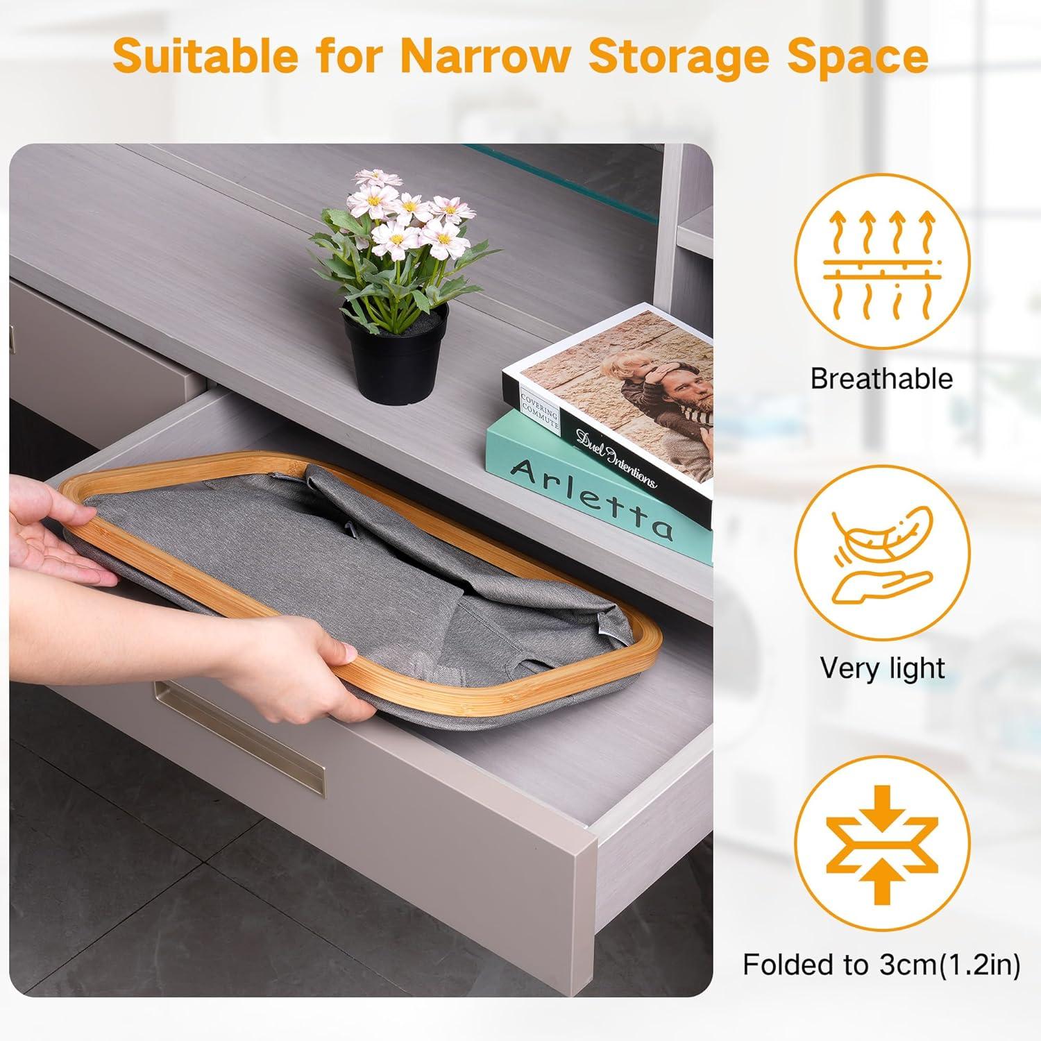 Faltbarer Wäschekorb 50L Bambus Stoff Storage Basket Grau