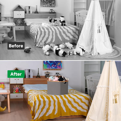 Faltbarer Wäschekorb 50L Bambus Stoff Grau Aufbewahrung Basket