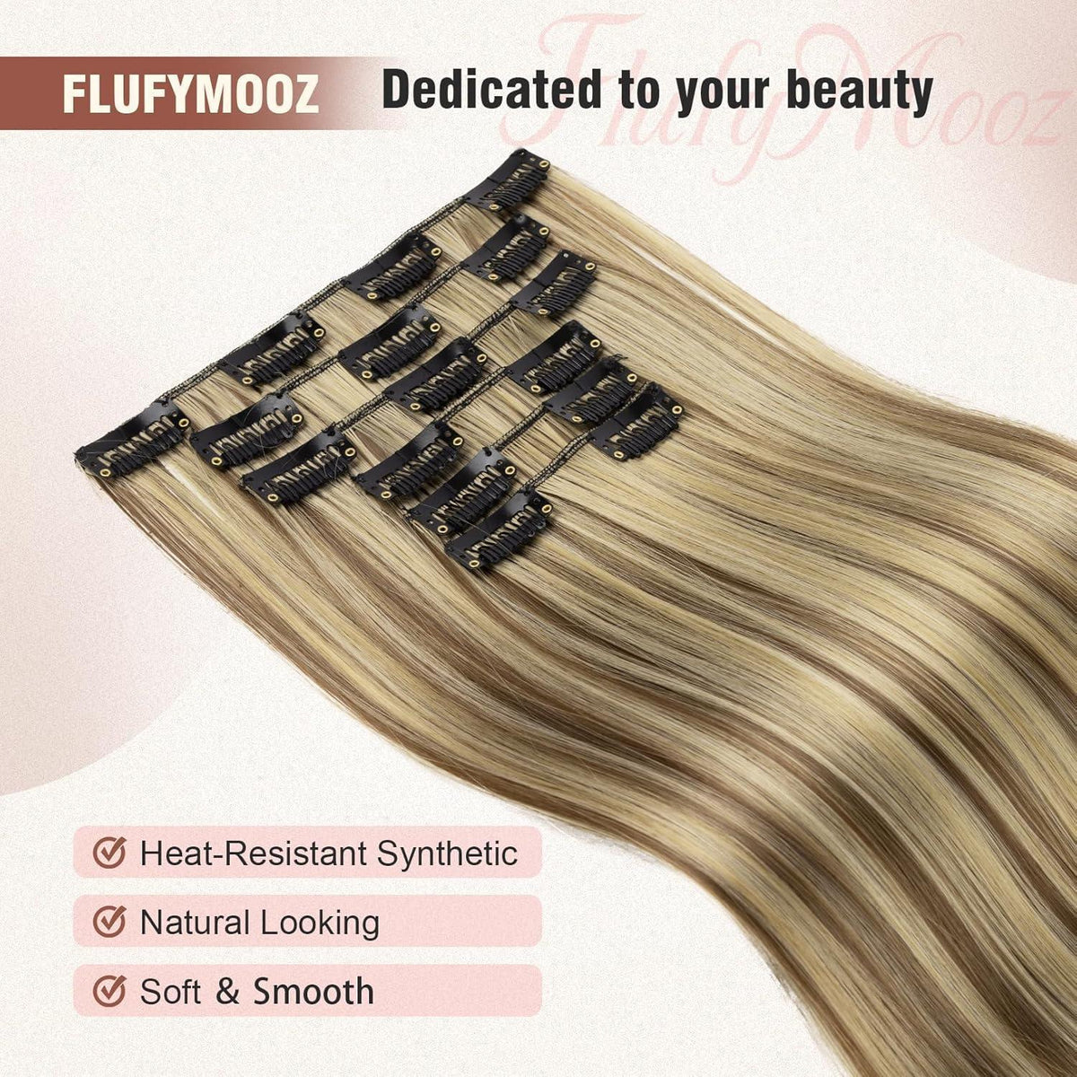 Clip-in Haarverlängerung braun mit blonden Highlights, 61 cm