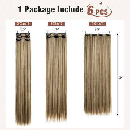 Clip-in Haarverlängerung braun mit blonden Highlights, 61 cm