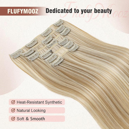 Clip-in Haarverlängerung Dunkelblond mit Highlights, 61 cm