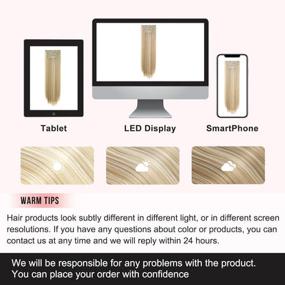 Clip-in Haarverlängerung Dunkelblond mit Highlights, 61 cm