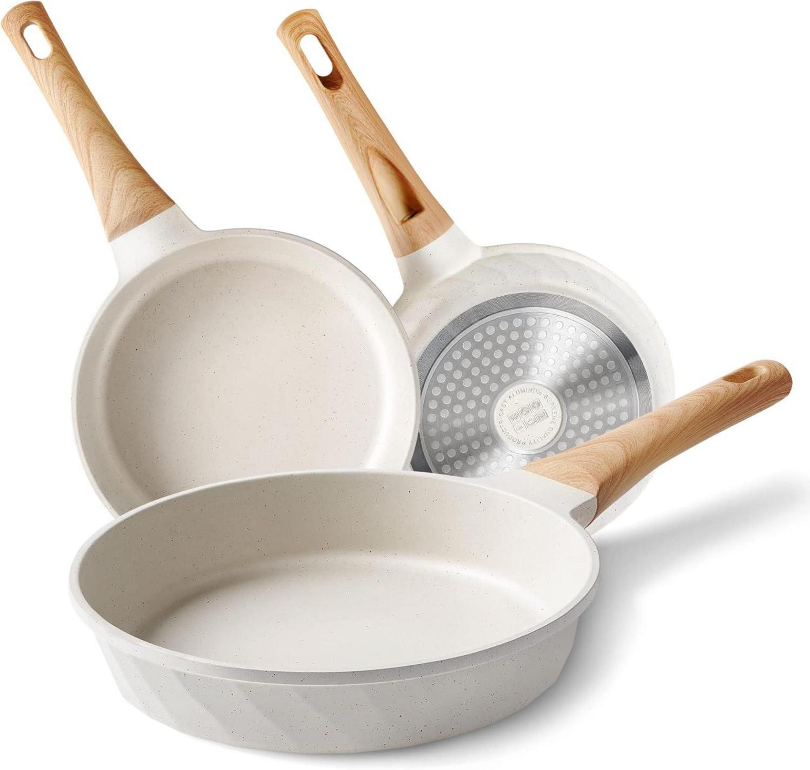 Antihaftbeschichtete Induktions Bratpfannen Set 20cm 24cm 28cm Beige
