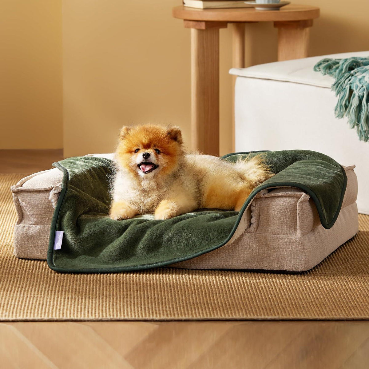 Wasserdichte Hundedecke Sherpa Fleece Olivgrün 80x60cm