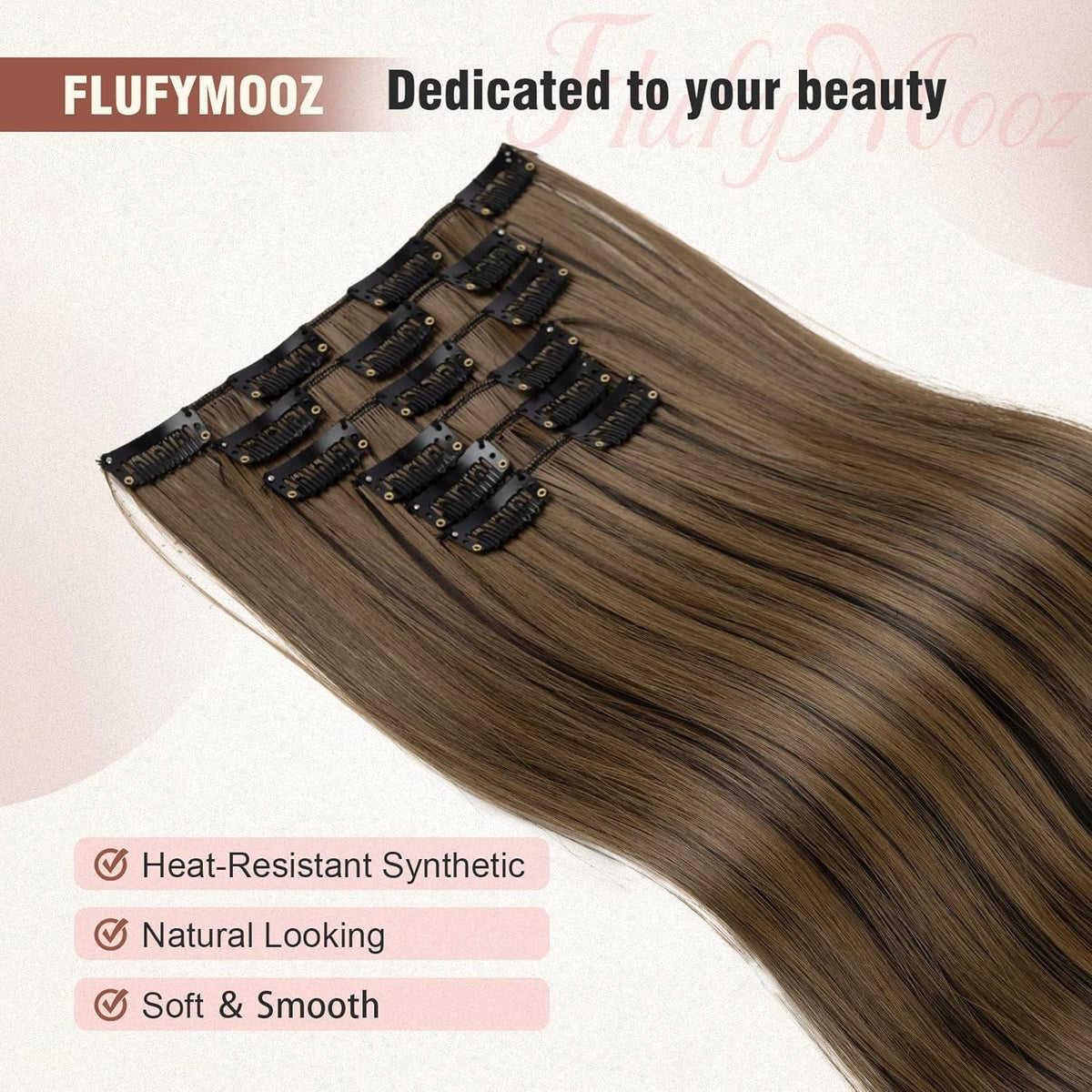 Clip-in Haarverlängerung Schwarzbraun mit Highlights, 61 cm