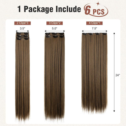 Clip-in Haarverlängerung Schwarzbraun mit Highlights, 61 cm