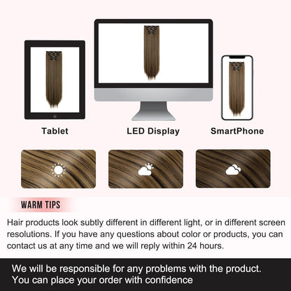 Clip-in Haarverlängerung Schwarzbraun mit Highlights, 61 cm