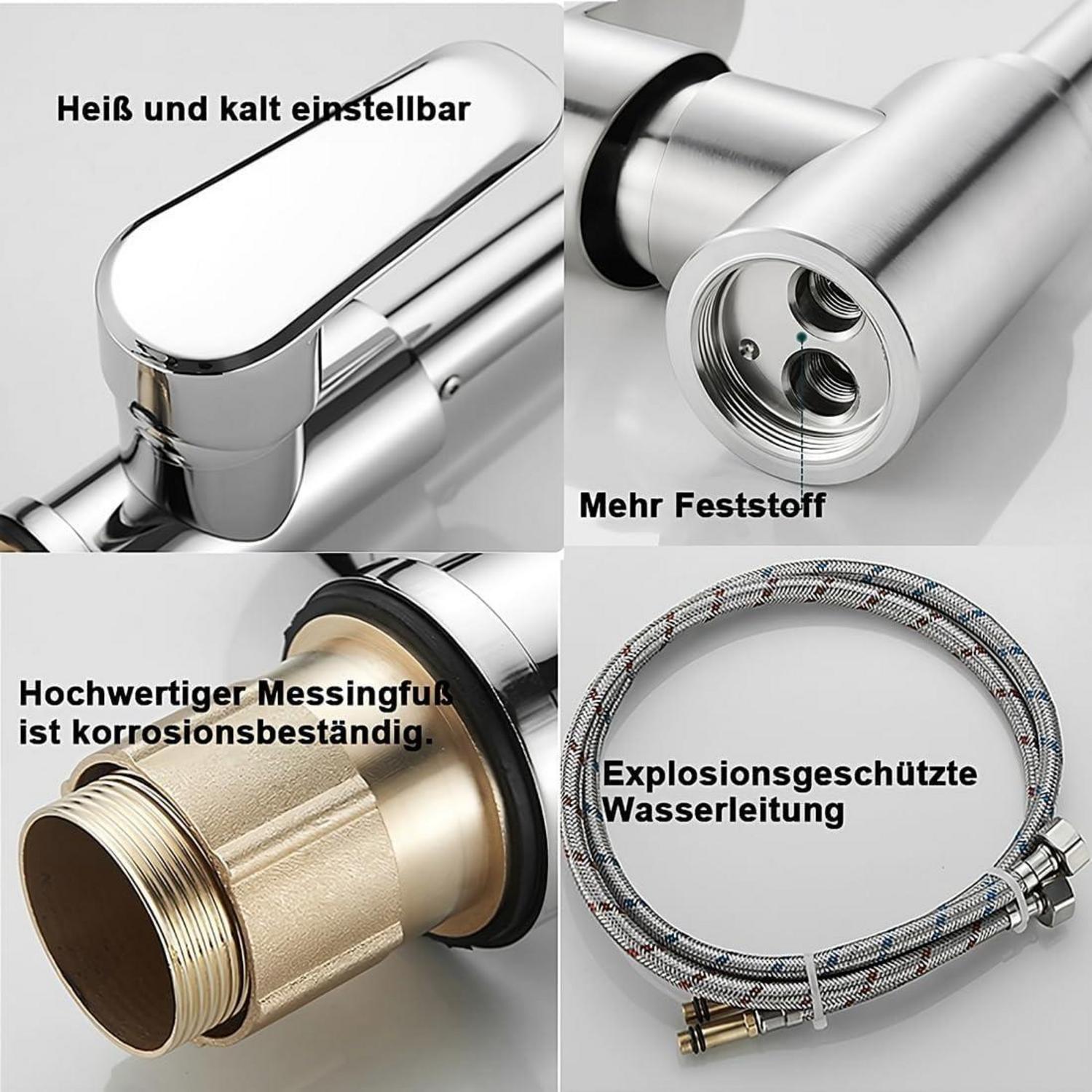 Küchenarmatur Edelstahl Doppelrohr 360° Einhand Wasserhahn Küche G3/8