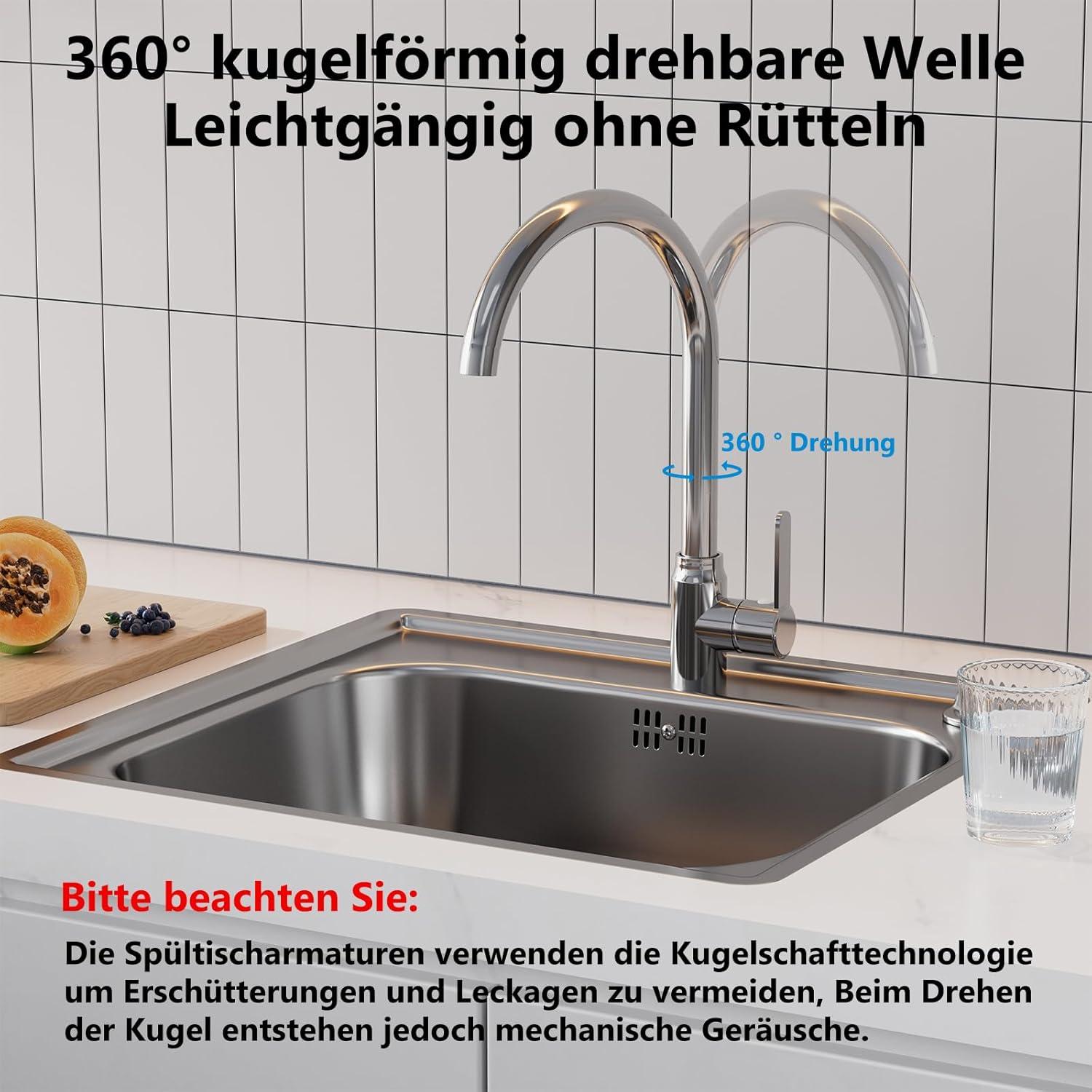 Wasserhahn Küche Mischbatterie mit 360° Drehung Edelstahl