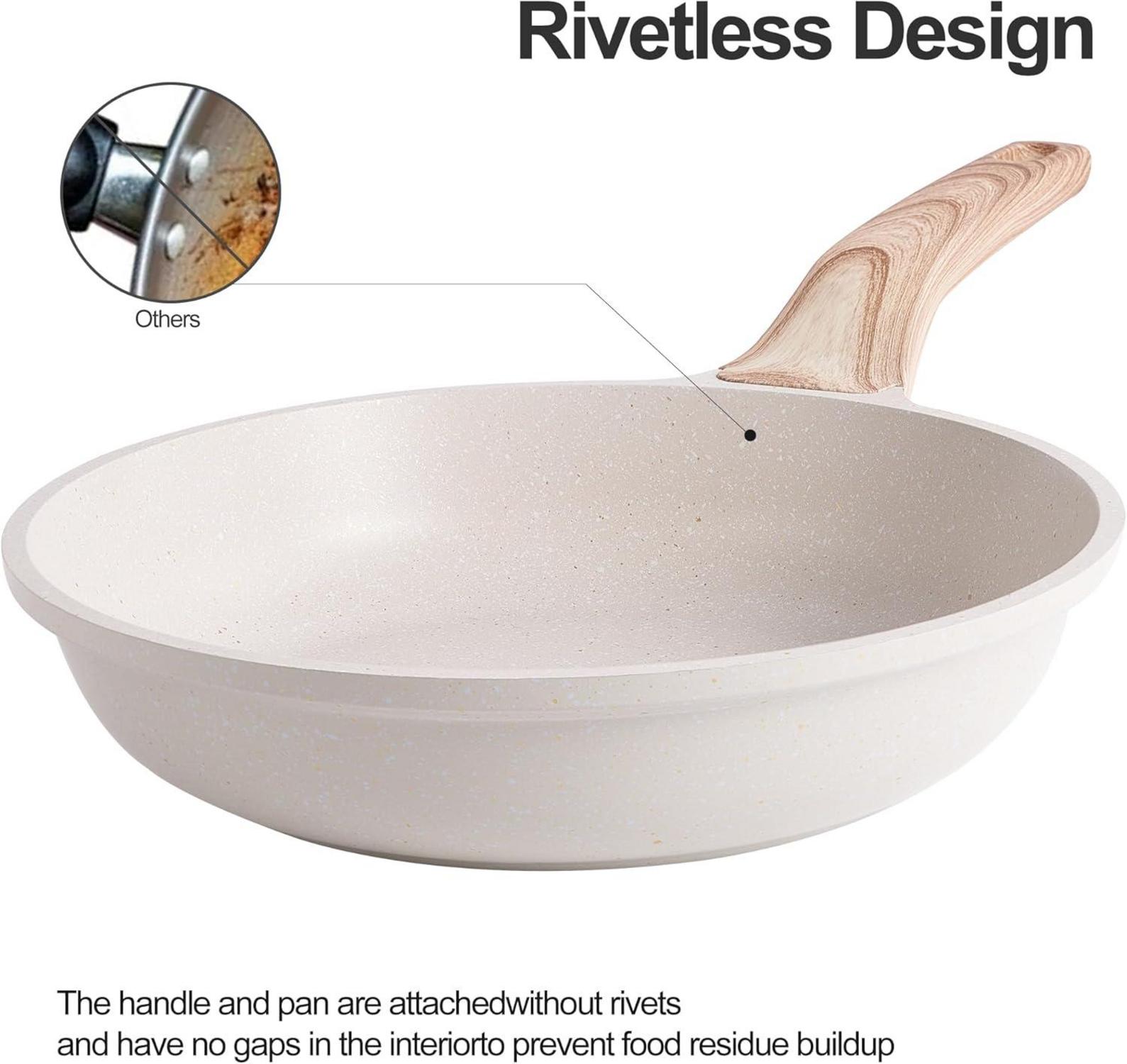 RIOVARM 20 cm Induktion Antihaft Bratpfanne Granit Pfanne Beige Eierpfannen Omelett-Pfanne Woodgrain-Bakelit-Griff