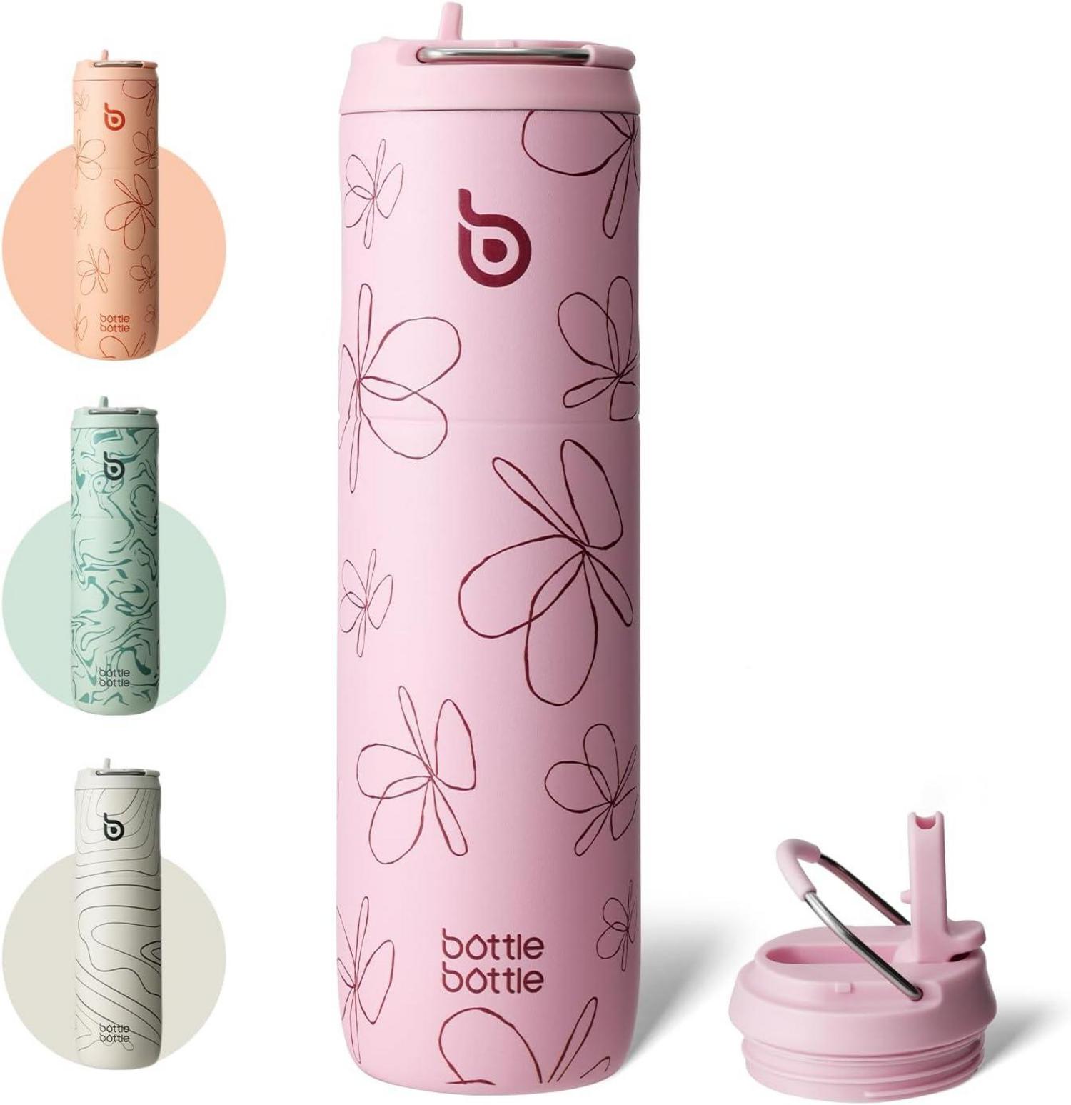 Isolierte Trinkflasche mit Strohhalm und Griff, 680 ml