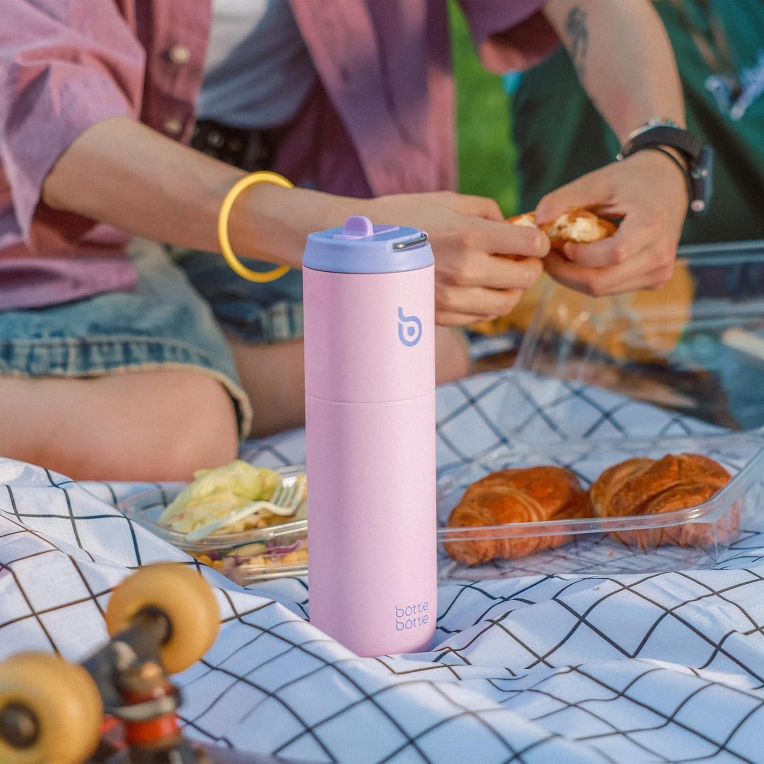 Isolierte Trinkflasche 680 ml mit Strohhalm und Griff, auslaufsicher
