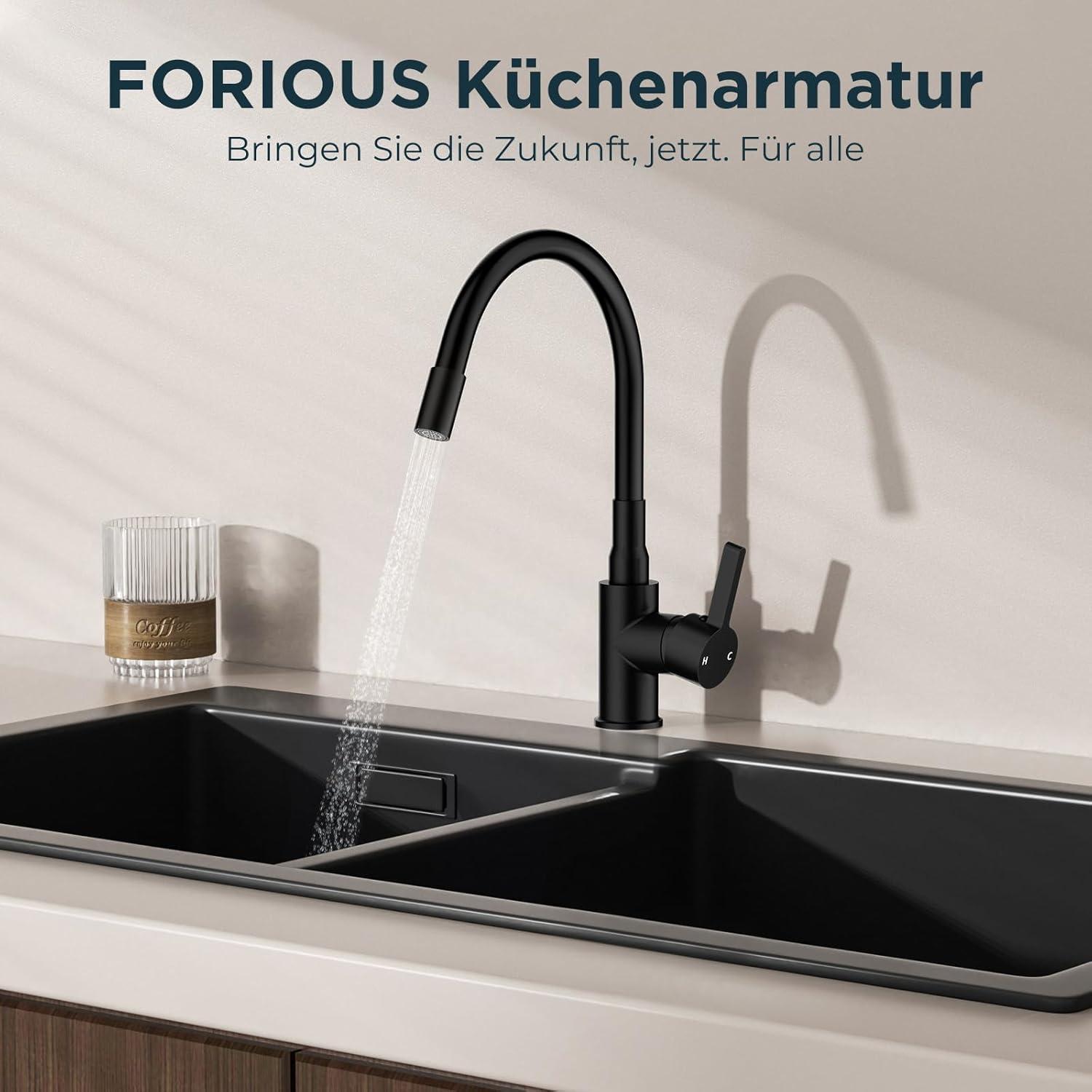 Küchenarmatur Schwarz 360° Flexibel Einhebelmischer