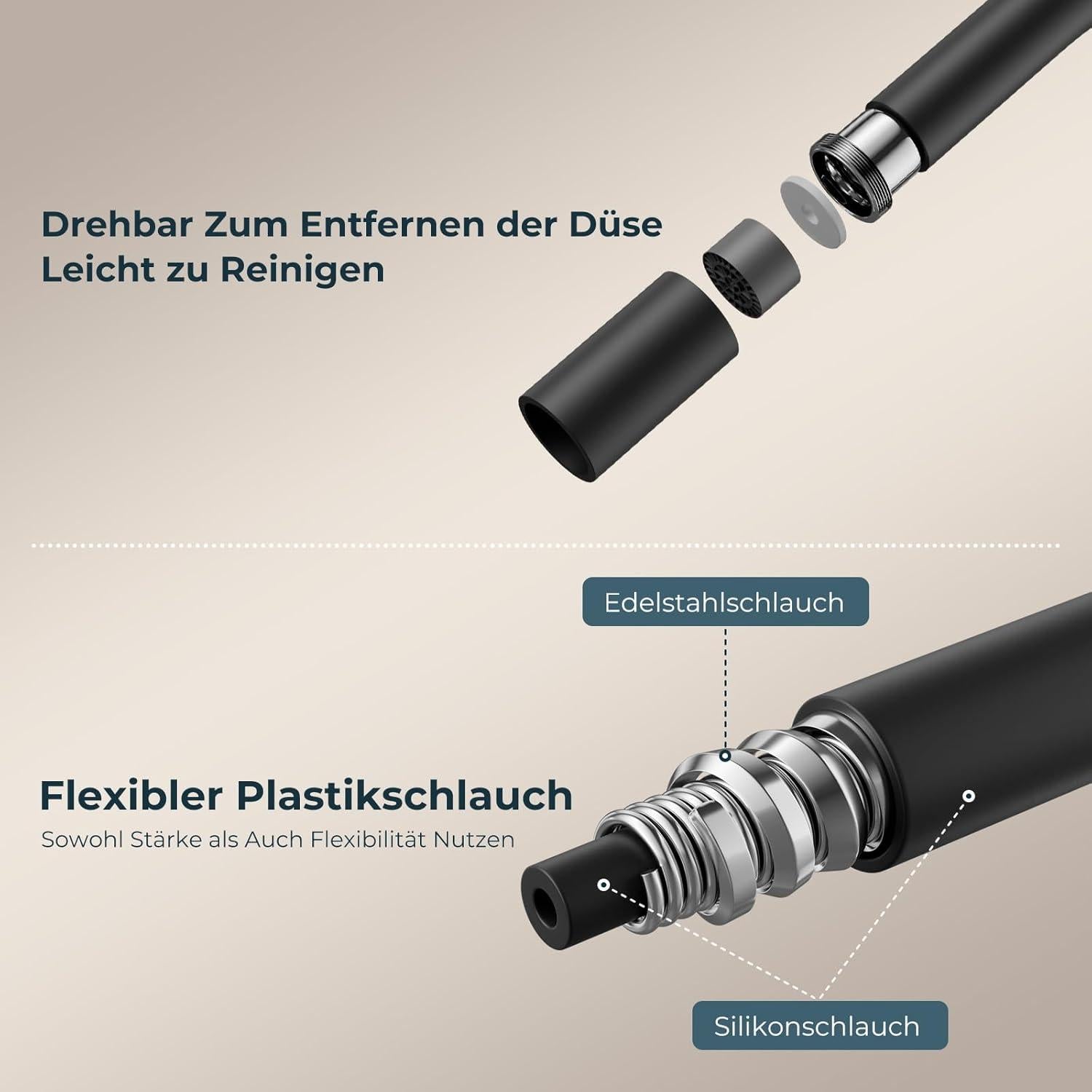 FORIOUS Flexible Wasserhahn Schwarz 360° Drehbar Küchenarmatur Edelstahl