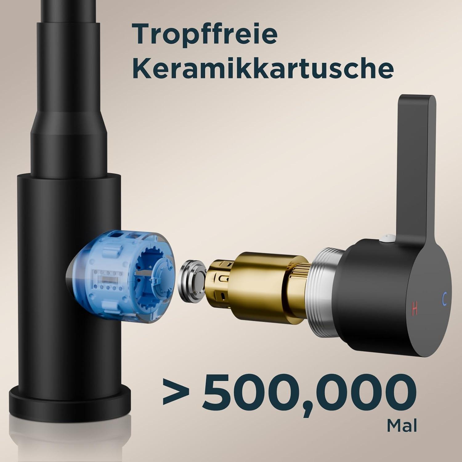 Schwarzer Flexibler Wasserhahn 360° Drehbar Küchenarmatur Einhebelmischer