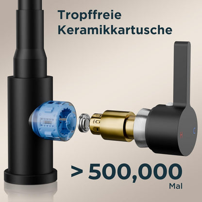 Schwarzer Flexibler Wasserhahn 360° Drehbar Küchenarmatur Einhebelmischer