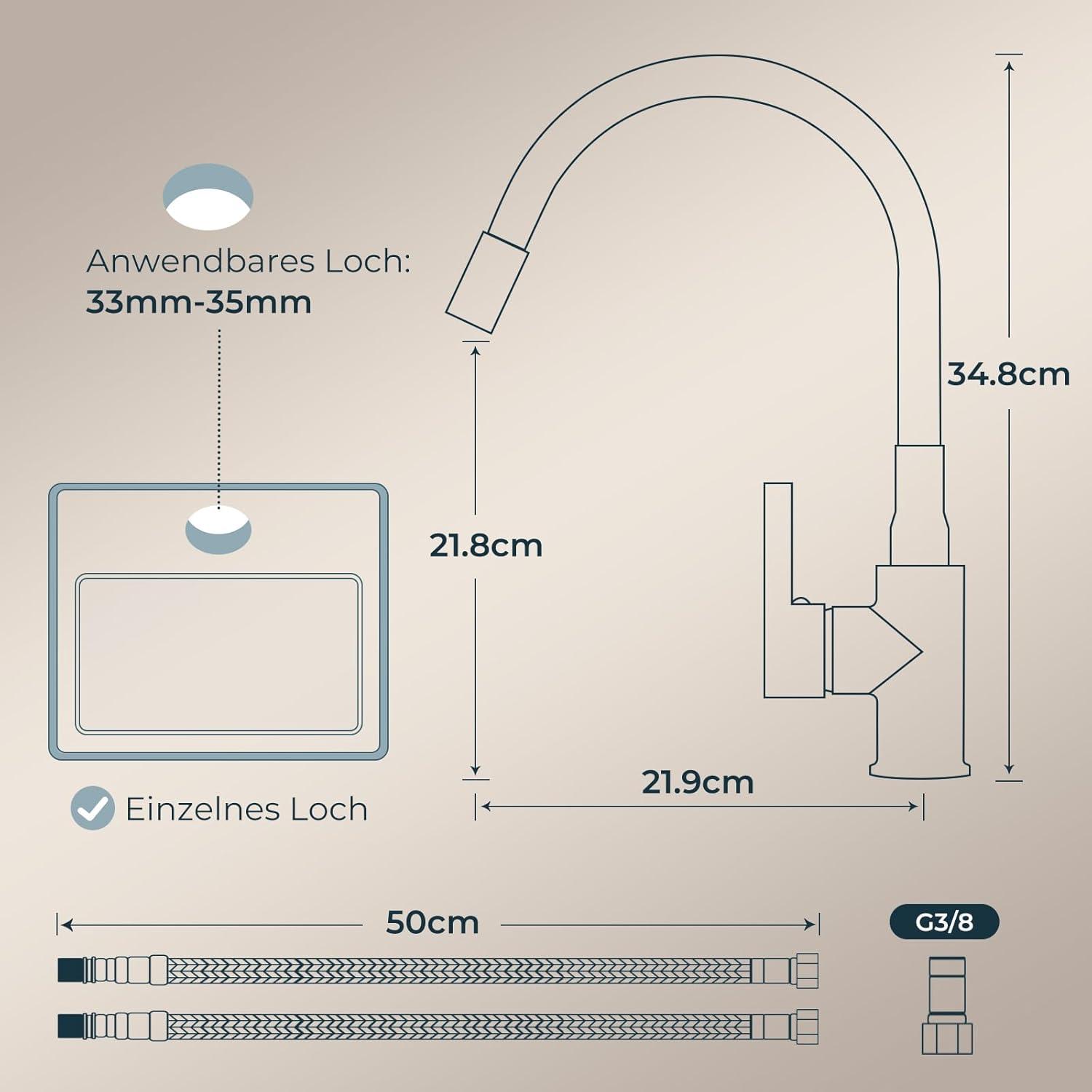 Flexible Wasserhahn Küche Schwarz 360° Drehbar Einhebelmischer