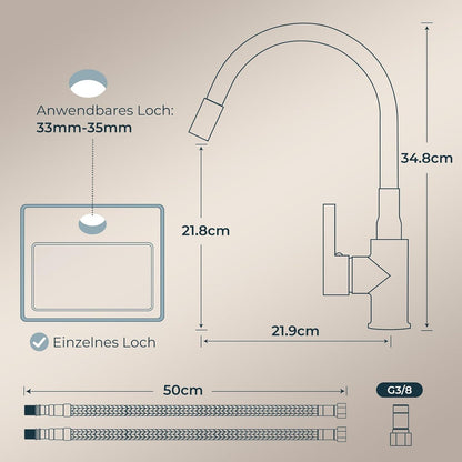 Flexible Wasserhahn Küche Schwarz 360° Drehbar Einhebelmischer