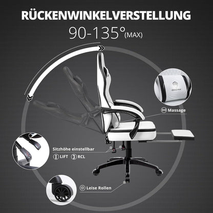 Dowinx Gaming Stuhl mit Taschenfederkissen Massage Pu Leder