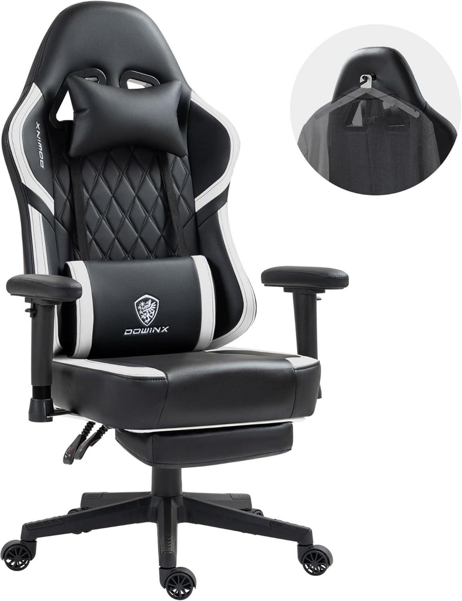 Gaming Stuhl mit Massagefunktion und Fußstütze, Schwarz