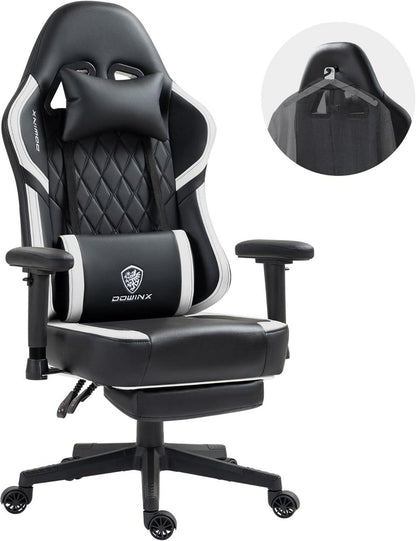 Gaming Stuhl mit Massagefunktion und Fußstütze, Schwarz