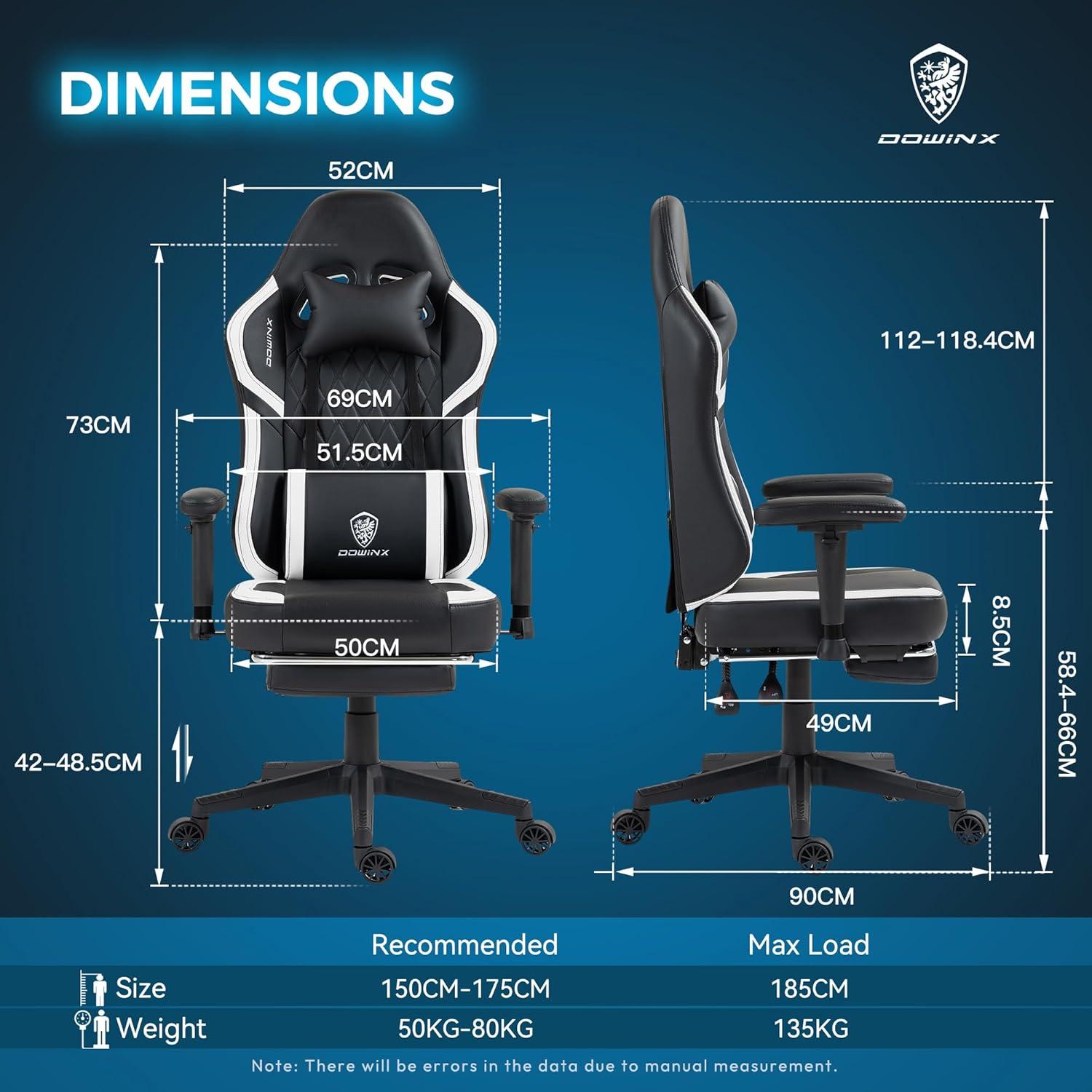 Gaming Stuhl mit Massagefunktion und Fußstütze, Schwarz