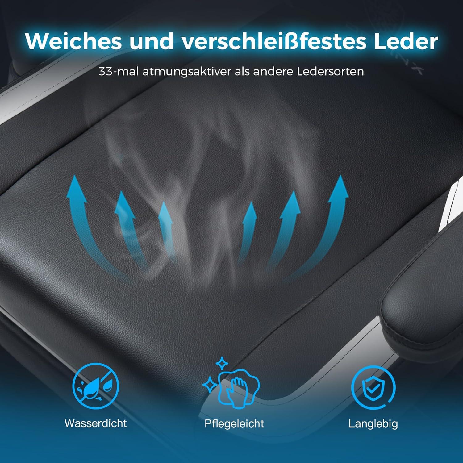 Gaming Stuhl mit Massage, Taschenfederkissen, Ergonomisch, Fußstütze, Schwarz