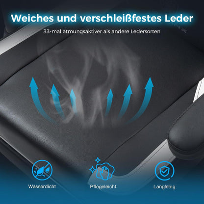 Gaming Stuhl mit Massage, Taschenfederkissen, Ergonomisch, Fußstütze, Schwarz