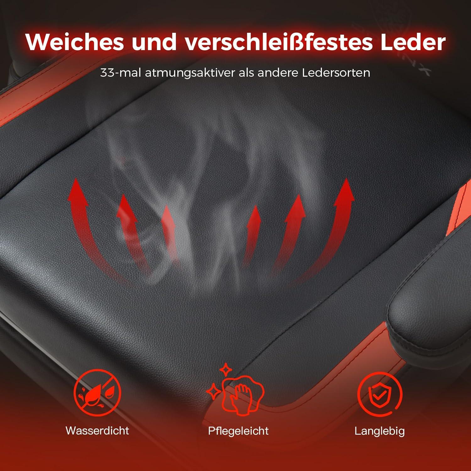 Gaming Stuhl mit Massagefunktion PU Leder Ergonomisch Schwarz Rot 135KG