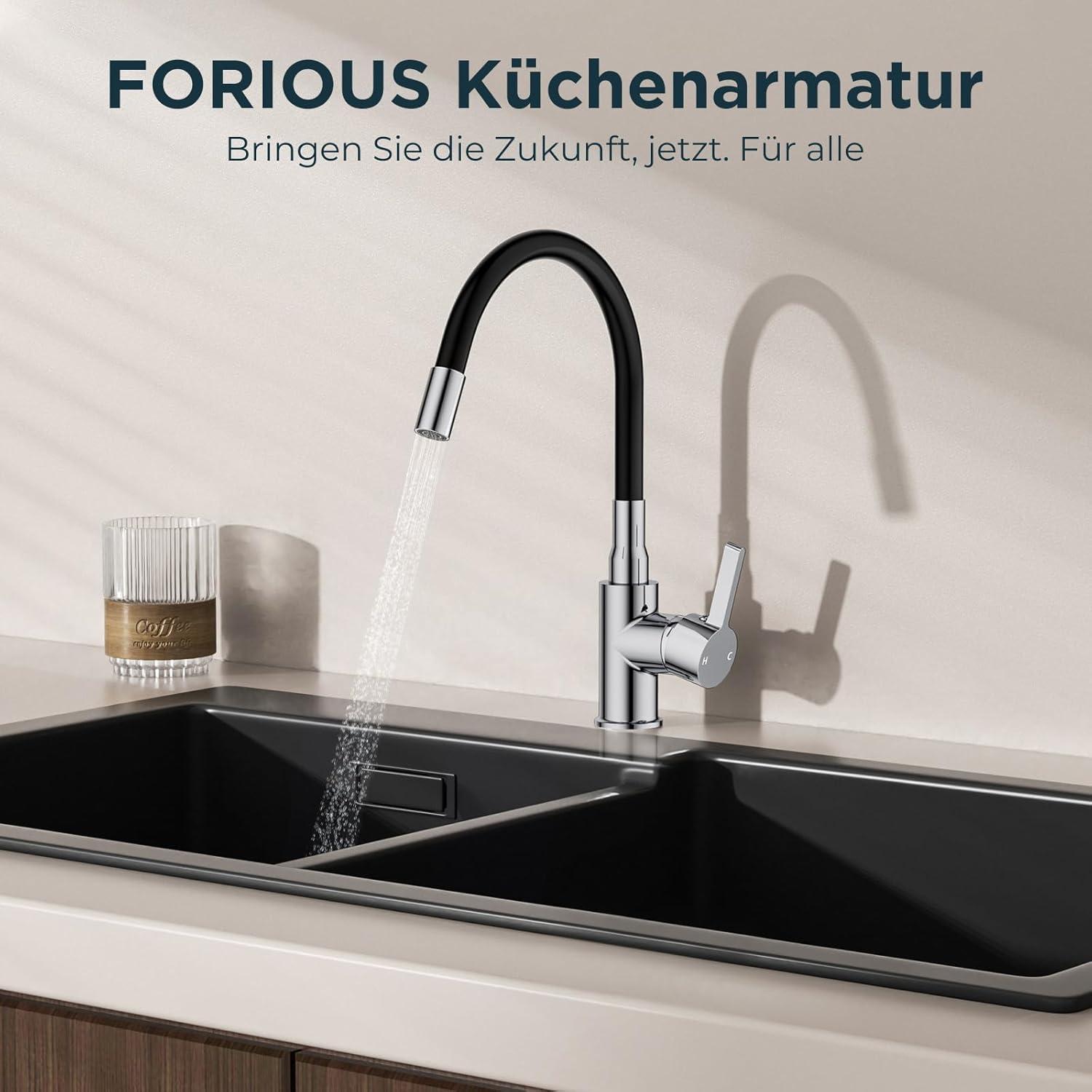 FORIOUS Flexible Küchenarmatur 360° Drehbar Edelstahl