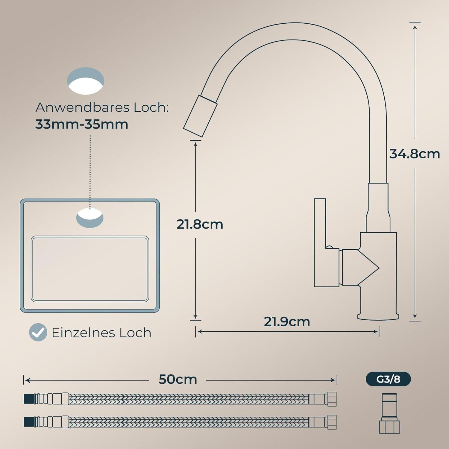 Flexible Wasserhahn Küche 360° Drehbar Einhebelmischer Edelstahl