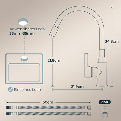 Flexible Wasserhahn Küche 360° Drehbar Einhebelmischer Edelstahl