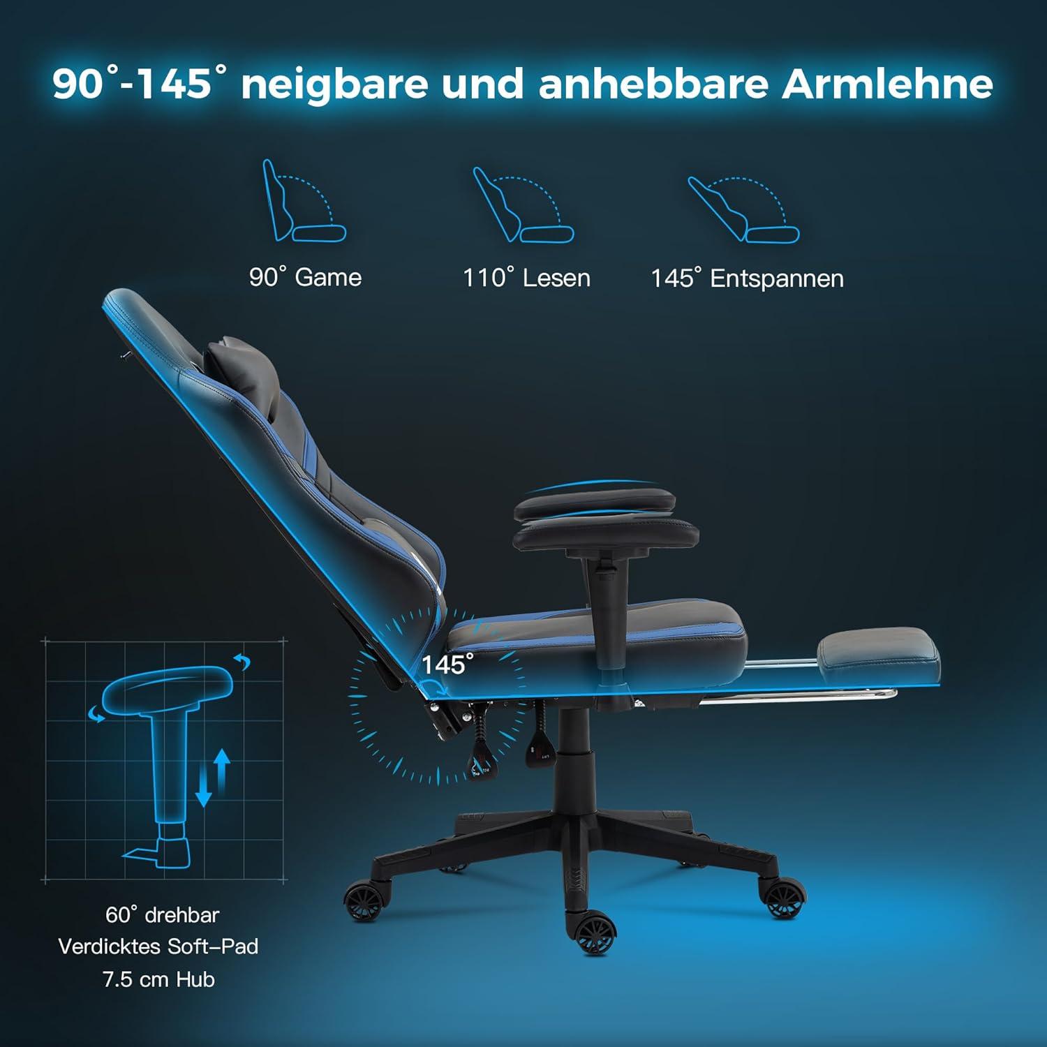Gaming Stuhl Taschenfederkissen Massage Kopfstütze Fußstütze