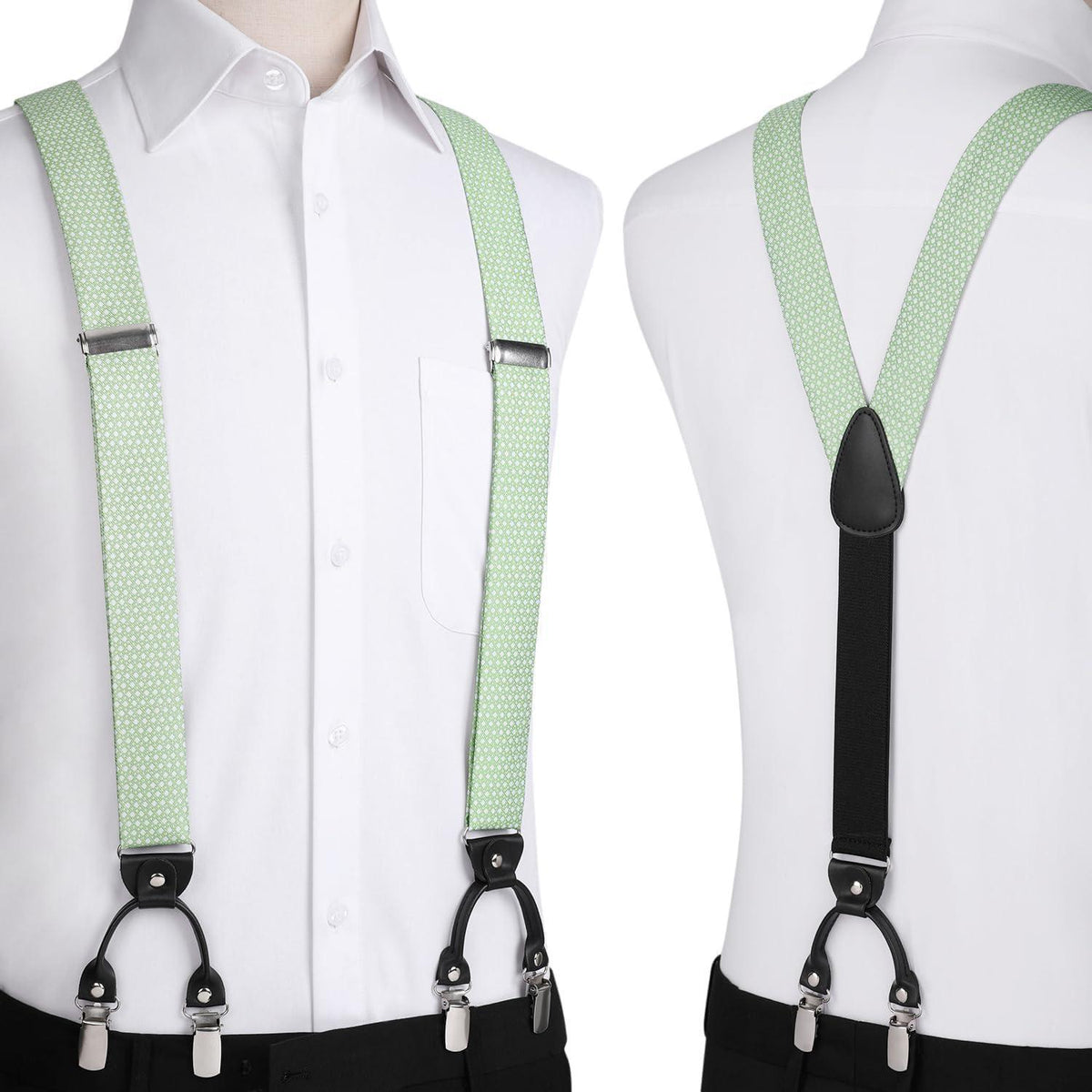 HISDERN Hosenträger Set Herren Salbeigrün mit Fliege & Einstecktuch