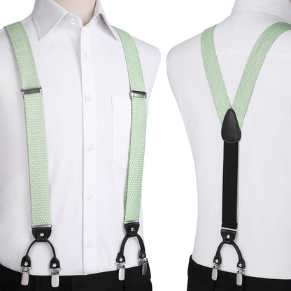 HISDERN Hosenträger Set Herren Salbeigrün mit Fliege & Einstecktuch