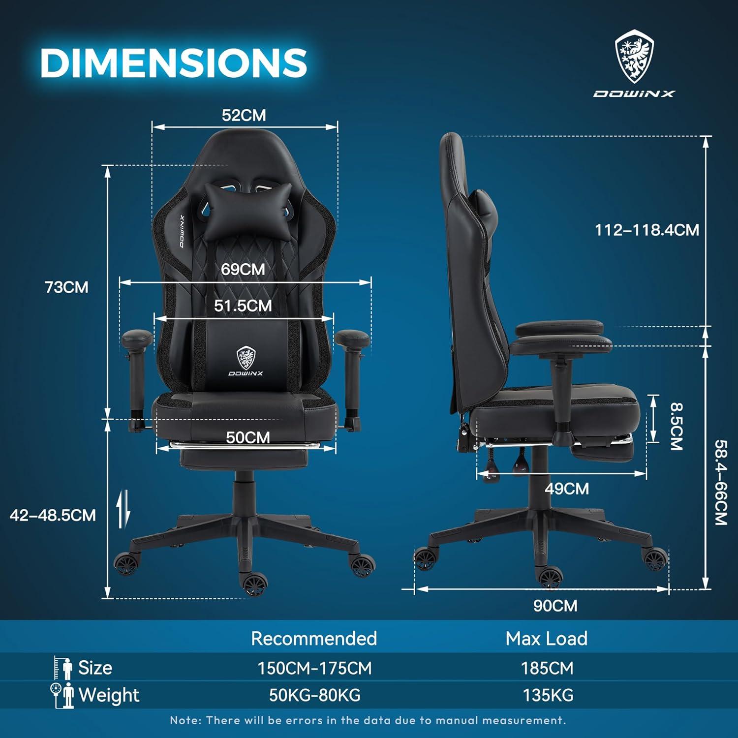 Gaming Stuhl mit Massagefunktion, Fußstütze & Taschenfederkissen
