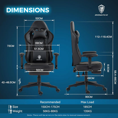 Gaming Stuhl mit Massagefunktion, Fußstütze & Taschenfederkissen